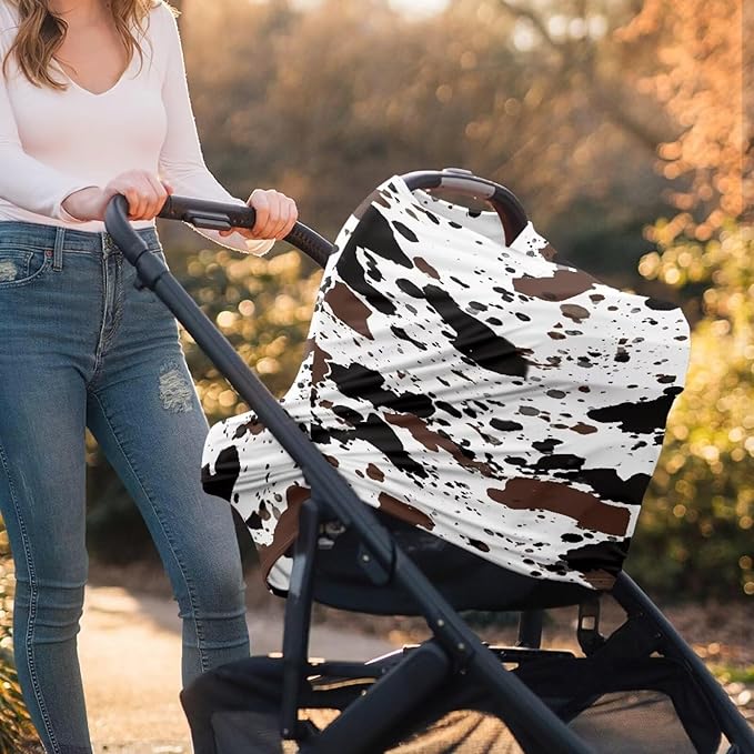 Biyejit Splash Cow Print Baby Car Seat Cover, Multi- use Nursing Cover for Breastfeeding, Carseat Cover Boys, Baby Shower Stuff for Newborn, Soft Breathable