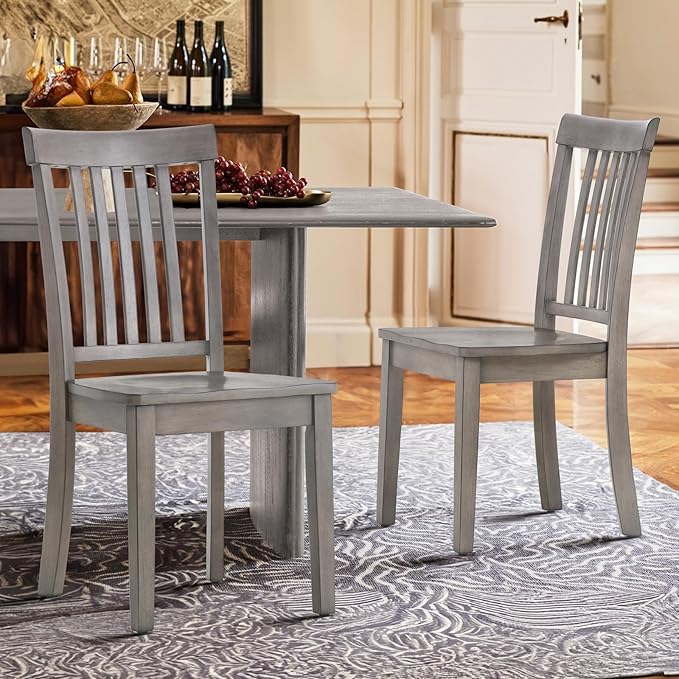 COLAMY Wooden Dining Chairs Set of 2, Spindle High Back Windsor Kitchen Side Chair, Farmhouse Dining Chairs for Kitchen and Dining Room, Light Grey