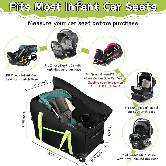 SCTEL Baby Car Seat Travel Bag Fit Chicco Keyfit 35 and Anti-rebound Bar Base, Doona Car Seat Stroller and Base, Nuna Pipa Travel Bag, Infant Car Seat Bags for Air Travel, Doona Travel Bag