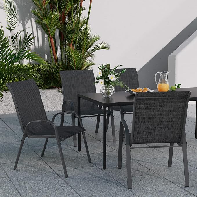 Patio Dining Chairs Set of 6, Outdoor Stackable Dining Chairs High Back, Patio Furniture for Backyard, Porch, Garden, Poolside (Dark Grey)