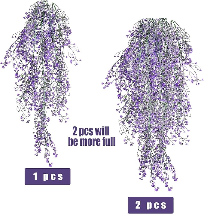 RECUTMS Artificial Hanging Leaves Plants 6Pcs Indoor Fake Flower Swags Faux Vines Ivy Leaves Plastic Greenery UV Resistant Plastic for Wall Wedding Party Porch Garden Decoration(Purple)