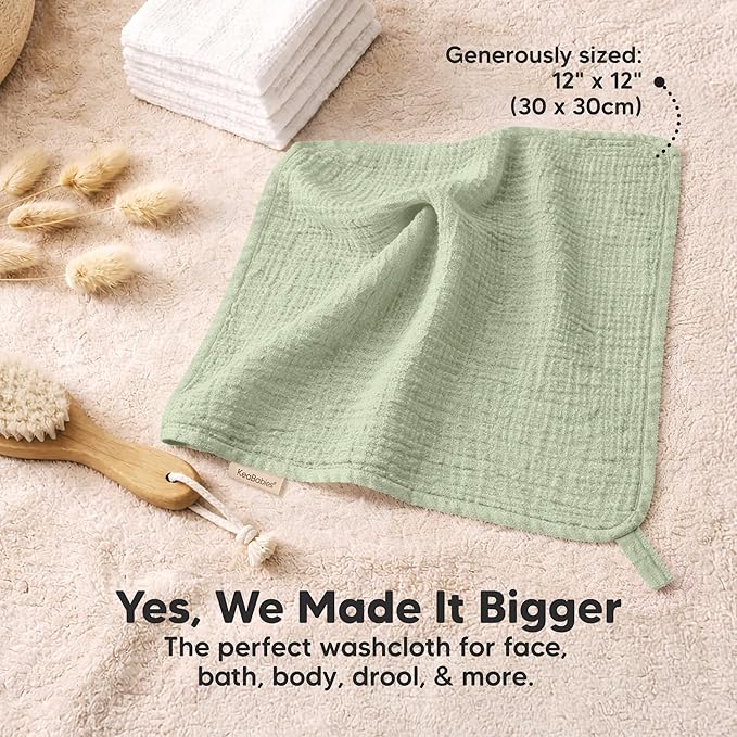5-Pack Muslin Baby Washcloths for Newborn – 12x12 Soft Absorbent Organic Cotton Muslin Wash Cloths for Babies Girl, Boy, Infant, Toddlers,Kids Face Towel,Bath Essentials,Baby Burp Rags (Muted Pastel)