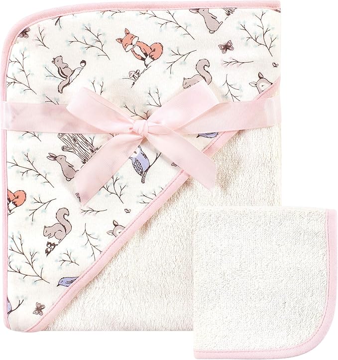 Hudson Baby Unisex Baby Cotton Hooded Towel and Washcloth, Enchanted Forest, One Size