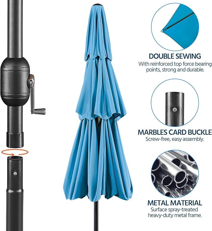 Yaheetech 3-Tier Patio Parasol 10ft Vented Outdoor Canopy Sun Shade Large Market Table Umbrella Double-layer Cloth & Push-button Tilting for Yard/Garden/Park Sky Blue