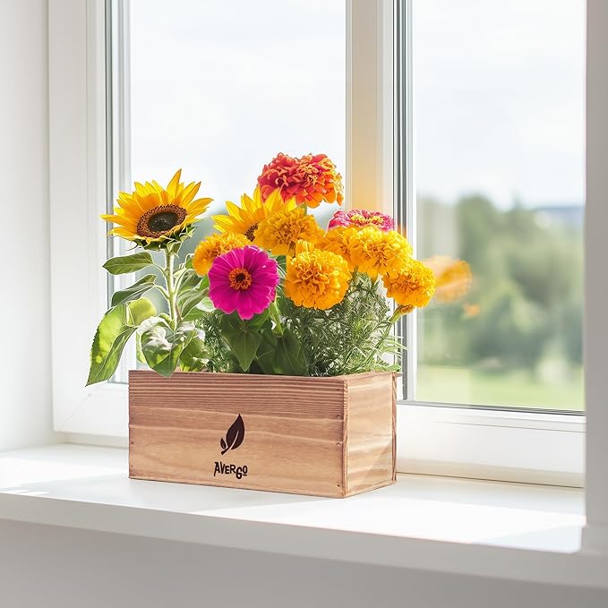 Sunflower, Marigold & Zinnia Flower Seeds Growing Kit – Complete Indoor & Outdoor Kit with Seeds for Planting, Planters, Soil, Tools, Instructions – Ideal for Gift Giving