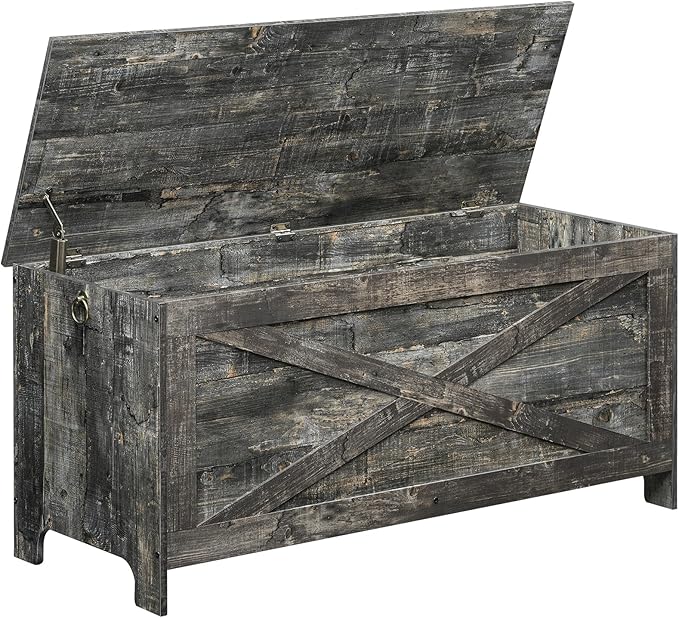 43.3" Toy Chest, Sturdy Entryway Storage Chest with Safety Hinges, Retro Toy Box, Wooden Look Accent Furniture for Living Room, Bedroom, Vintage Gray SCRP48501