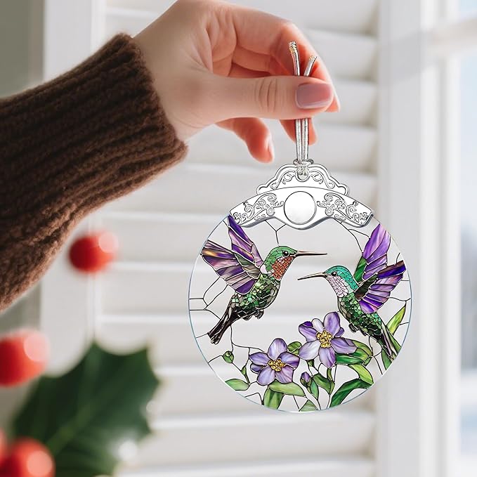 Hummingbird Stained Glass Ornament - Christmas Ornaments | Christmas Decorations for Tree | Holiday Ornament – Gifts for Hummingbird Lovers | Holiday Party Gifts | Gift Ideas & Xmas Gift