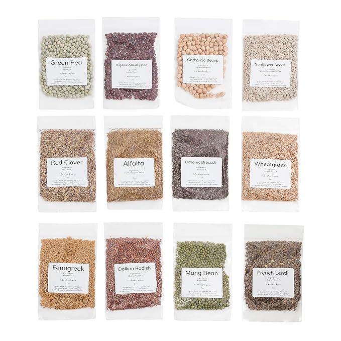 The Sprout House Variety Sample Pack -1.5 LBS of 12 Different Sprouting Seeds - Certified Organic and Non GMO - Includes 2oz of Each