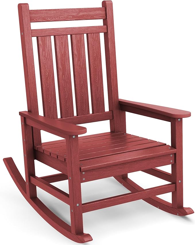 SEWALL HDPE Rocking Chair, Oversized Outdoor Rocking Chair for Adults, Patio Rocker for Porch, Crimson Red