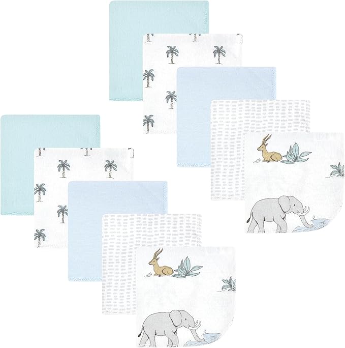 Hudson Baby Unisex Baby Flannel Cotton Washcloths 10-Pack, Boy Safari World, One Size