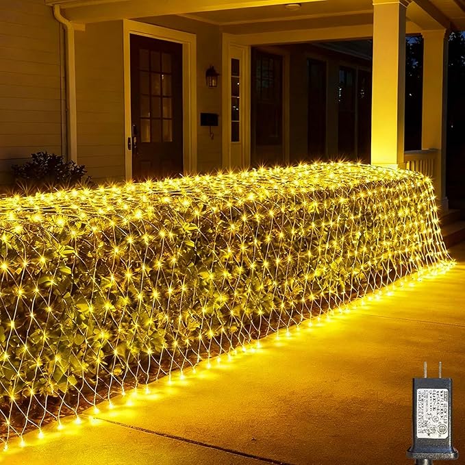 LitHome 14.8FT x 5FT Christmas Net Lights, 300 LED Net Lights Outdoor Mesh Light with 8 Modes, Connectable Waterproof Warm White Christmas Mesh Light for Bushes, Garden, Backyard, Xmas, Holiday Decor