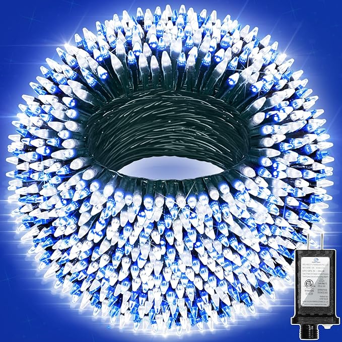 470FT 1500LED Christmas Lights, 12 Modes Blue and Cool White Outdoor String Lights with Timer & Dimmable, Waterproof Green Wire Christmas String Lights for Indoor Tree Xmas Patio Fence Wedding Party