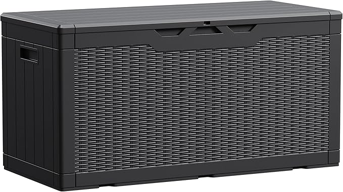 Devoko 100 Gallon Waterproof Large Resin Deck Box Indoor Outdoor Lockable Storage Container for Patio Furniture Cushions Garden Tools (100 Gallon, Black)