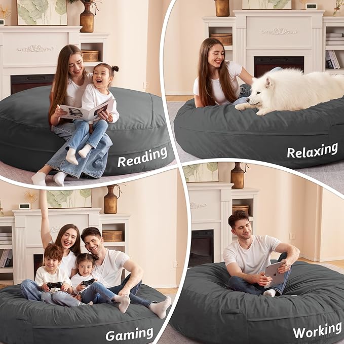 HABUTWAY XX-Large Bean Bag Chair: Giant 7' Memory Foam Furniture Bean Bag Chairs for Adults with Microfiber Cover 7Ft (Grey)