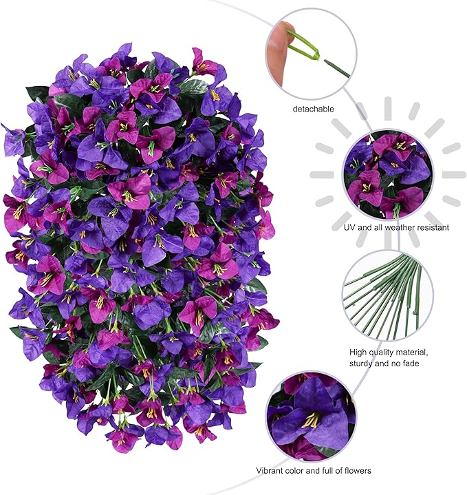 Faux Bougainvillea Artificial Flowers Plants for Outdoors Outside Decoration, 2pcs Fake Flowers Silk Long Trailing Vines UV Resistant Realistic for Front Door Porch Planter Urn Patio Balcony Yard, Mix