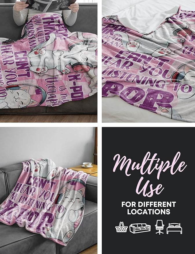 Huglanket Kpop Gifts for Teen Girl K Pop Lovers, Kpop Merch Stuff Blanket for Women for Birthday, Christmas, Cats, 50"x 65"