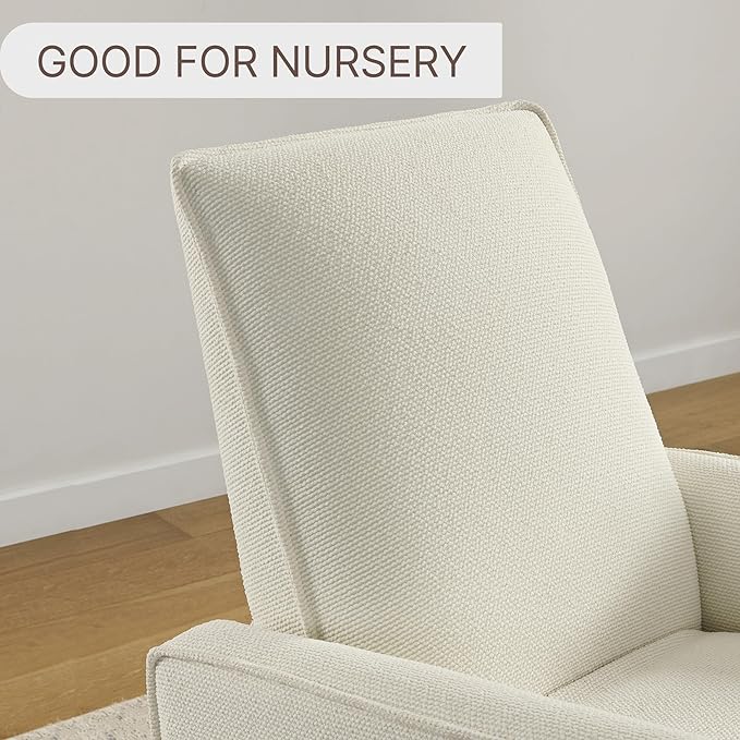 Upholstered Recliner Swivel Glider Nursery Chair Reclining Performance Fabric Rocker with Metal Base,Basketweave,Cream
