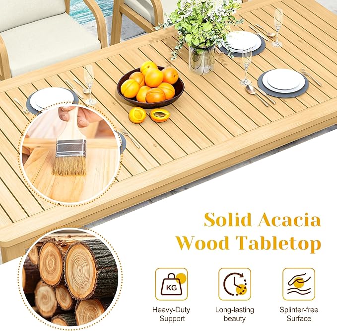 5-Piece Outdoor Dining Set for 4 with 23" Extra Wide Chair and Cushion，Patio Table and Chairs Set with All Acacia Wood Frame, All-Weather Outdoor Patio Furniture Set for Garden Lawn, Beige