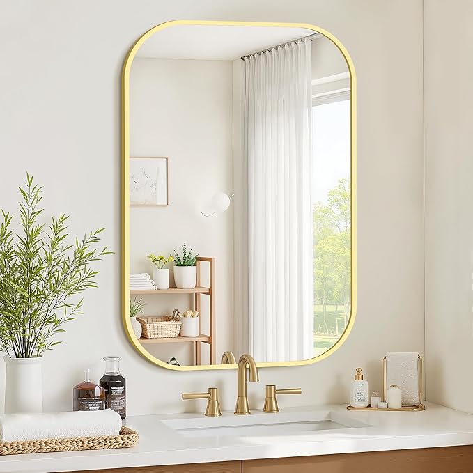 Bathroom Mirrors for Over Sink, 24x36 Gold Vanity Mirror for Bathroom Sink, HD Shatterproof Squircle Wall Mirror for Bathroom Washroom Lavatory Restroom Metal Frame
