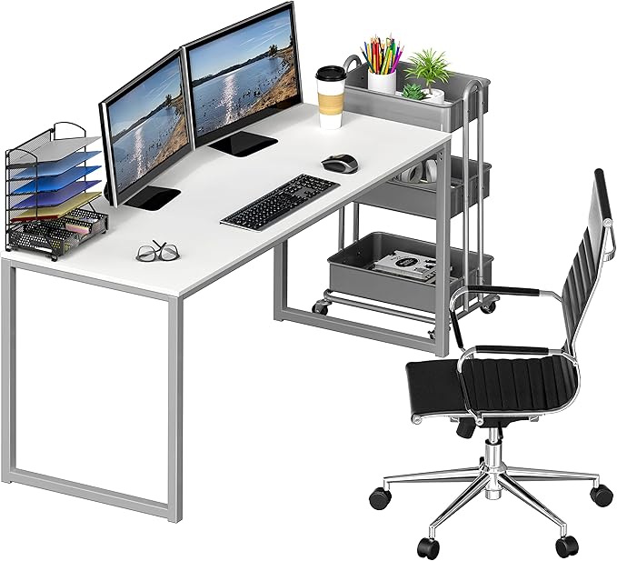 SHW Mission 55-Inch Home Office Computer Desk, White