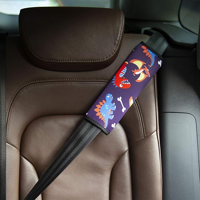 YR Seat Belt Cover for Kids, Soft Comfort Seat Belt Cushion for Children, Cute Cartoon Pattern Car Seat Belt Pads Cover for Girls and Boys, 1 Pack, Dinosaur