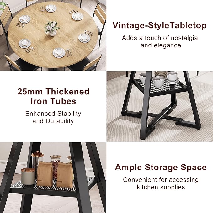 51'' Round Dining Table for 6,Kitchen Dining Room Circle Dinner Pedestal Table,Space Saving Wood Kitchen & Dining Room Furniture (Natual Wood, 51In)