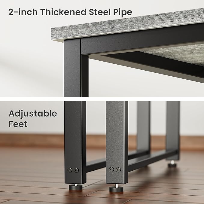 Huuger 55 x 24 inch Desk with Power Outlets & USB-C, Deeper & Thicker Desktop, Robust Metal Tubes, Computer Desk, Heavy Duty Office Desk, Work Gaming Desk for Home Office, Grey