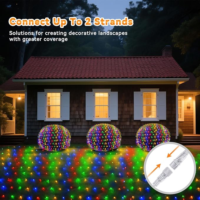 LitHome 610 LED 34.5ft x 5ft Outdoor Christmas Net Lights,Connectable Mesh Lights with 8 Modes,Waterproof Plug in Net Lights for Bushes, Garden, Backyard, Holiday, Christmas(Multicolor)