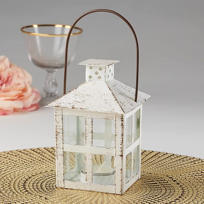Kate Aspen White Vintage Distressed Rustic Candle Holder Decorative Lantern (6 Inch), Wedding Decoration, Centerpiece, Farmhouse Decor, Shelf Decor