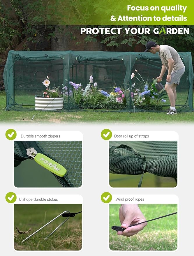 Poray Large 12.3X4FT Tunnel Plant Netting Cover,4.1FT Tall Crop Cage Tomato Netting for Vegetables&Fruits,Durable Gardening Net for Plant and Animals