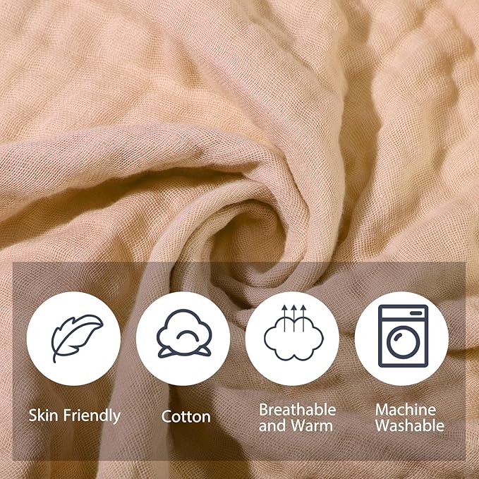VitalCozy 6 Pcs Baby Muslin Hooded Bath Towels and Washcloths Muslin Cotton Hooded Baby Towels Absorbent Blankets for Gift Newborn Infant Shower (32 x 32 Inch,Brown,Coffee)