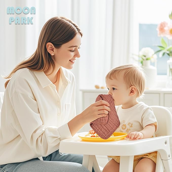 MOON PARK Baby Washcloths, 12 Pack - 12x12 Inches, Small Burp Cloths and Baby Wipes - 100% Cotton Muslin Ultra Soft for Newborn, Infant and Toddlers - Brown, Honey and Bean Paste Series