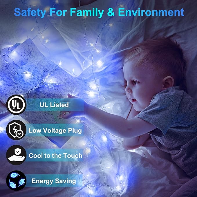 350LED Christmas Lights Indoor Outdoor, 90ft 12 Modes Blue and Cool White LED String Lights with Timer Dimmable, Waterproof Tree Lights for Xmas Patio Yard Fence Wedding Bedroom Garden Decor