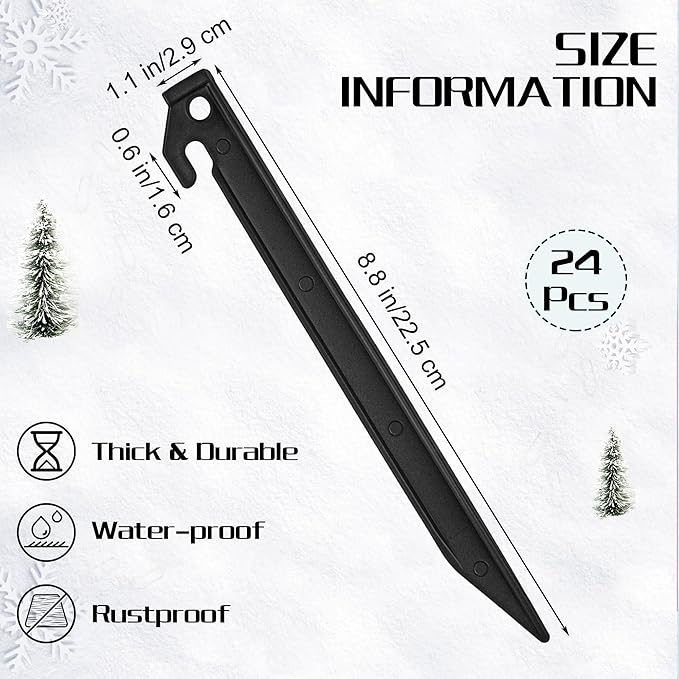 Aodaer 24 Pieces Plastic Inflatable Stakes 8.8 Inch Christmas Halloween Yard Stakes Heavy Duty Anchor Replacement Inflatable Accessories for Garden Outdoor Inflatable Decorations, Black