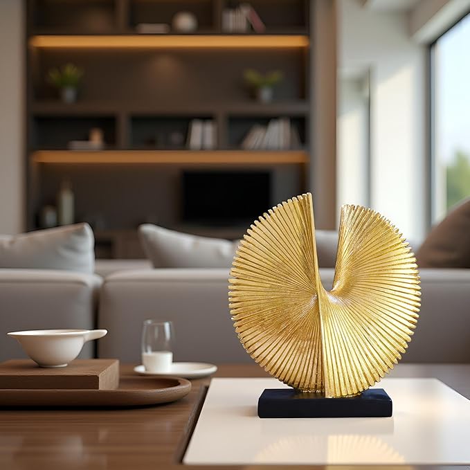 Modern Abstract Round Decorative Sculpture , Dining Living Room Desk Decor,Geometric Home Decor Statues,Shelf Top Decor Aesthetics,making it perfect for placing coffee tables or office shelves,golden