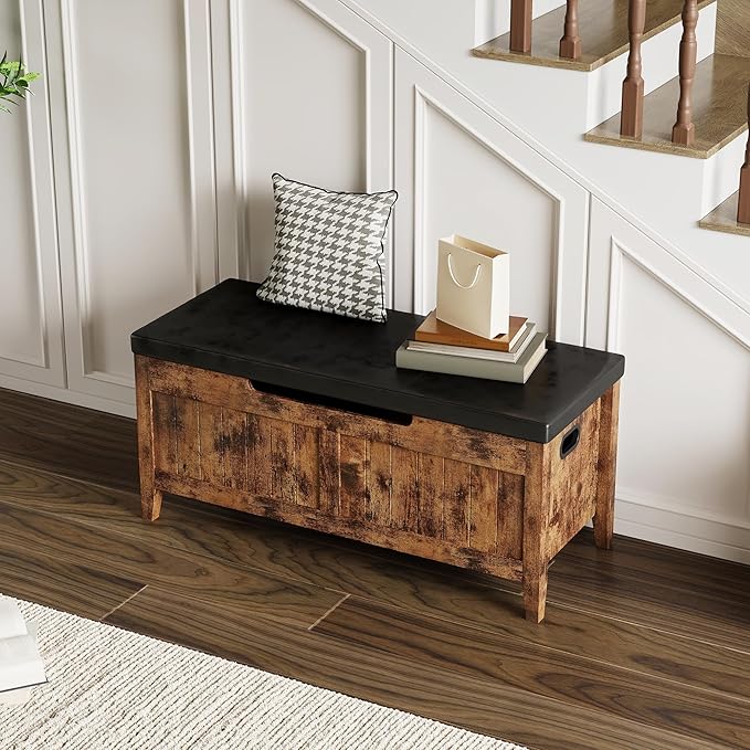 GAOMON Storage Bench, 39.4” Wooden Chest Storage Box with 2 Safety Hinges, Entryway Benches with Flip-Top, Large Trunk for Living Room, Bedroom, Easy Assembly
