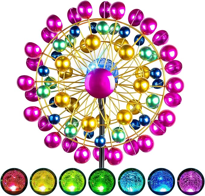 Large Wind Spinners Outdoor Solar Garden Decor Light - Unique Ferris Wheel Shaped Colorful Windmill, Durable Waterproof Design for Garden, Lawn, Patio