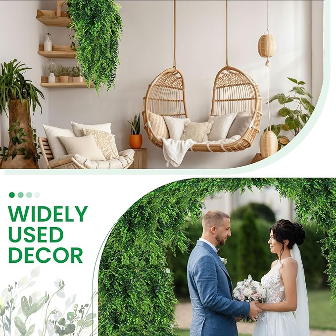Geosar 80 Pcs Artificial Hanging Plants 32 Inch Hanging Boston Ferns Plastic Fake Plants for Wall Room Garden Wedding Garland Indoor Outdoor Decoration, No Basket