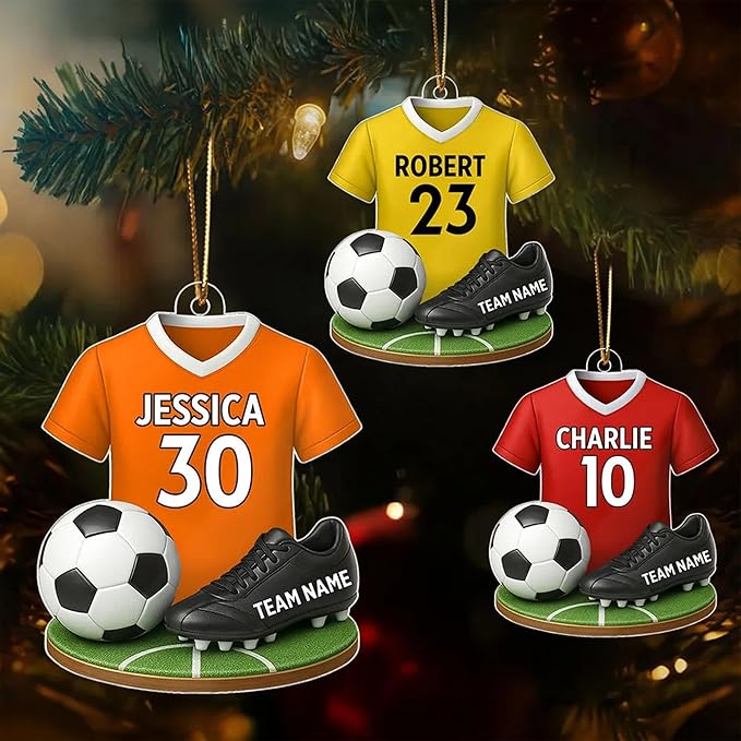 NAZENTI Personalized Soccer Christmas Ornament 2025, Custom Boy or Girl Soccer Player Ornament with Name and Number, Flat 2D Acrylic Tree Decoration, Sports Keepsake Gift for Kids, Teens, Men, Women