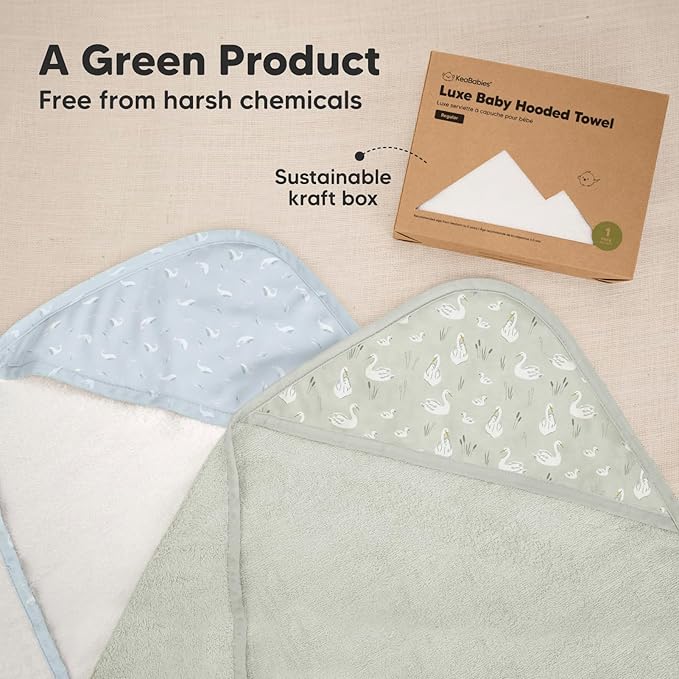 KeaBabies Hooded Baby Towel for Newborn - Viscose Derived from Bamboo Large Baby Bath Towels with Hood for Boys, Girls, Toddler, Extra Absorbent & Soft Newborn Bath Essentials (Serenity, Regular)