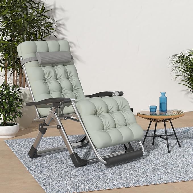 Suteck Oversized Zero Gravity Chair,29In XL Lounge Chair w/Removable Cushion&Headrest, Reclining Camping Chair w/Upgraded Lock and Footrest, Reclining Patio Chairs Recliner for Indoor Outdoor