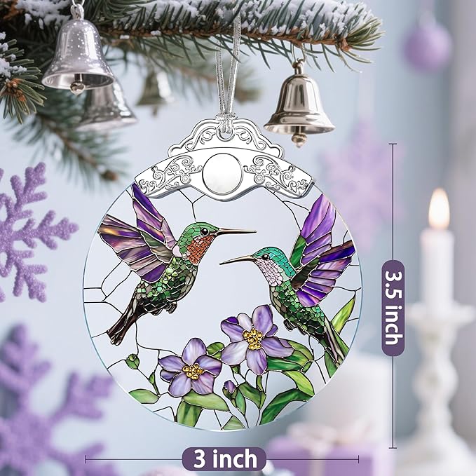 Hummingbird Stained Glass Ornament - Christmas Ornaments | Christmas Decorations for Tree | Holiday Ornament – Gifts for Hummingbird Lovers | Holiday Party Gifts | Gift Ideas & Xmas Gift