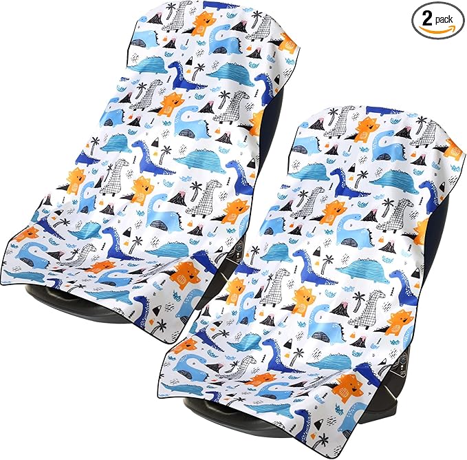 BBTO 2 Pcs Car Seat Sun Shade Cover Car Seat Cooler Toddler Cover Heat Protector Reflective Baby Keep Baby Cool and Child Safety for Travel(Dinosaur)