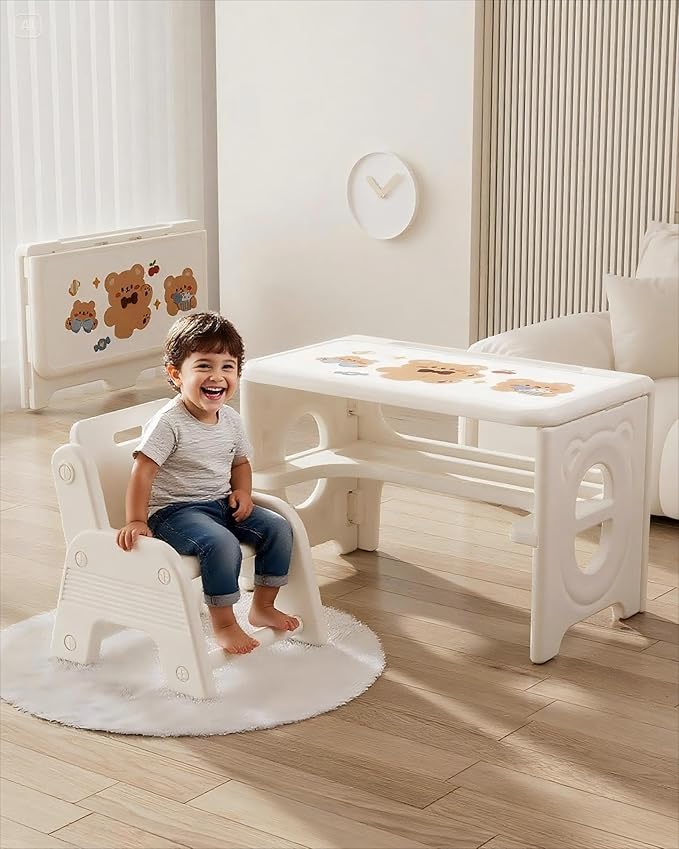 Toddler Table and Chair Set, Activity Table with Magnetic Drawing Board, Large Built-in Storage,Plastic Children Activity Table for Playing Reading Drawing Eating
