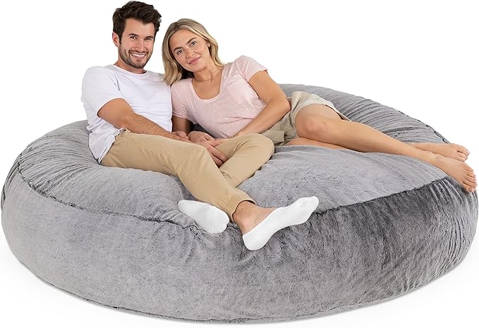 Jaxx 6 Foot Cocoon - 2-in-1 Convertible Bean Bag Bed & Large Bean Bag Chair for Adults - Premium Faux Fur, Grey Wolf