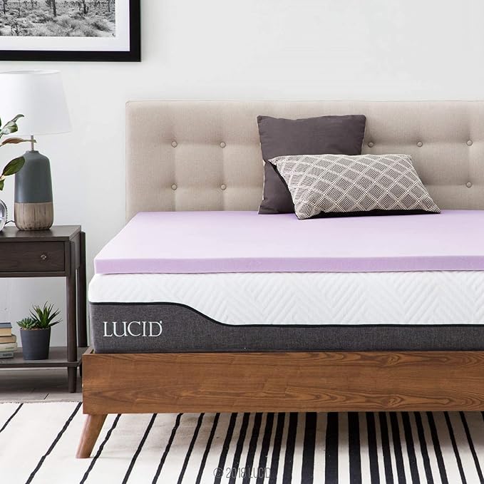Lucid 2 Inch Lavender Infused Memory Foam Mattress Topper - Ventilated Design – Pressure Relieving Bed Topper - Mattress Pad – CertiPur Certified - Twin Size