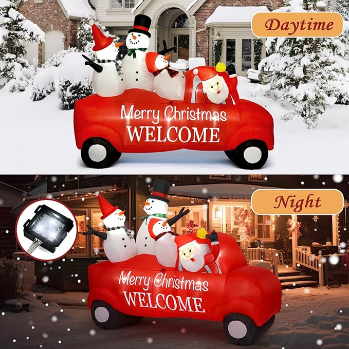 Outdoor Christmas Inflatables Decoration, 8FT Inflatable Christmas Santa with 3 Snowmen Decorations,Outdoor Blow Up Yard Decorations with Built-in LED for Outside, Holiday Lawn, Yard, Garden