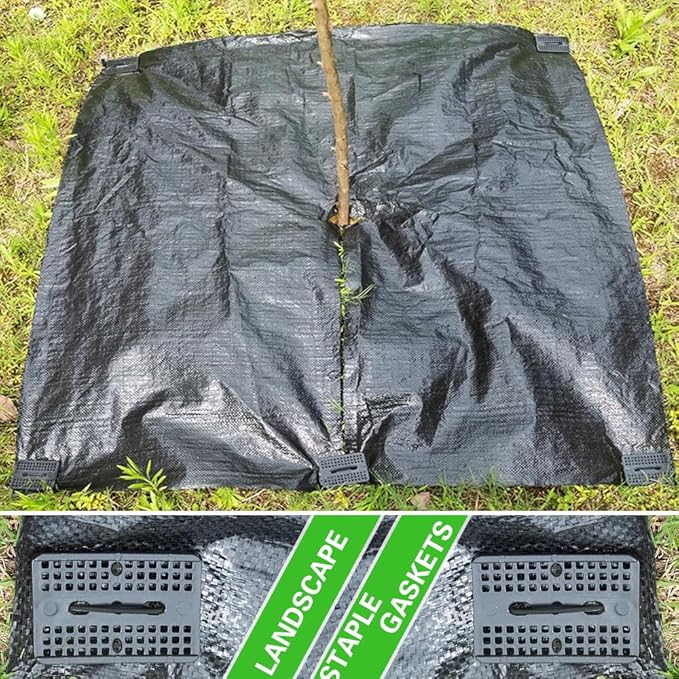 Bakulyor 50 Pcs Black Landscape Staples + 50 Pcs Buffer Washer, 6 Inch 11 Gauge Garden Stakes Anchor, U Shaped Galvanized Lawn Pins Heavy Duty Yard Ground Pin for Weed Barrier Sod Fabric Decorations