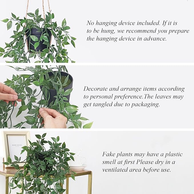 Fake Hanging Plants Artificial Small Potted Plants Mandala Leaves Faux Vines Indoor Greenery Plant for Living Room Shelf Decor (1 PCS)