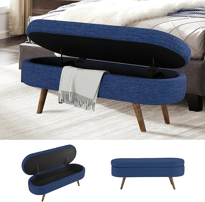 NicBex Ottoman Bench with Storage for Bedroom, 43.5" Upholstered End of Bed Bench with Rubber Wood Legs, Linen Storage Bench for Living Room or Entryway,